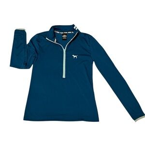 PINK Victoria's Secret Blue Long Sleeve Quarter-Zip Tee